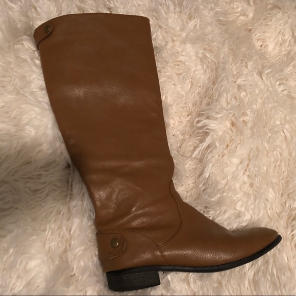 dark tan LEATHER BOOTS below knee boots w/ heel! - Picture 4 of 6